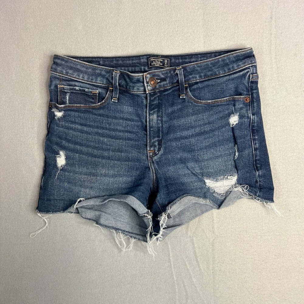 Abercrombie‎ & Fitch Harper Low Rise Denim Shorts Size  28 / 6  Distressed Raw